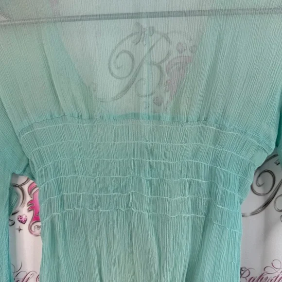 Guess top y2k fairy whimsy whimsical shirt blouse Sheer Teal Long Sleeve Top - Picture 10 of 15